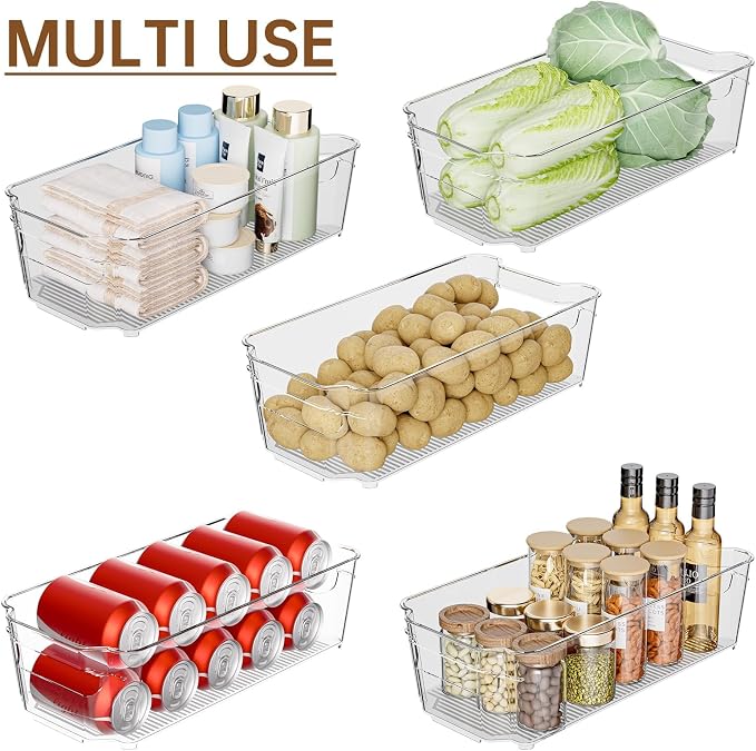 incostar Clear Fridge Organizer, Refrigerator Organizer Bins with Handle, Freezer, Kitchen Cabinet, Pantry Organization, BPA Free Fridge Organizers (12.4 inch 10 Pack)
