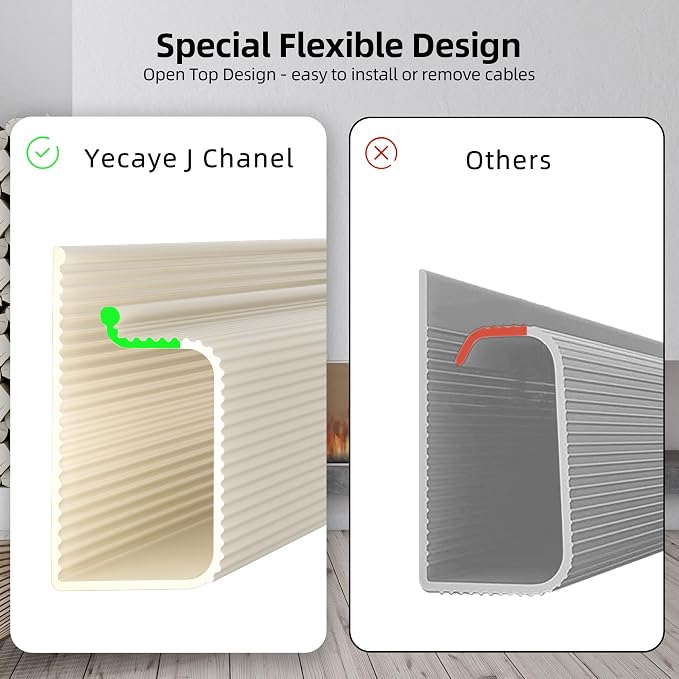 YECAYE Cable Management Under Desk, 94.2 in, Cable Raceway, Beige | Easy Install Adhesive Mount, Cord Hider, Cord Organizer, Child & Pet Proof,Wire Management,for Office Organization