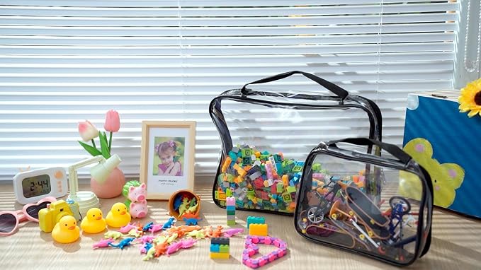 Sanwuta 6 Packs Toy Storage Bags with Zipper,Large,Simple Colors | Clear Waterproof Games Storage, Large Portable PVC Container, Reusable Organizer for Board Games, Building Blocks, Puzzles