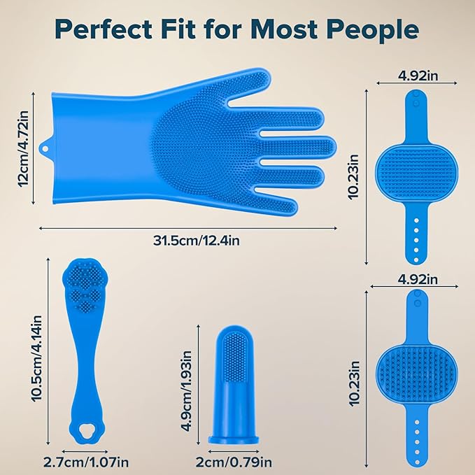 Augwind 6PCS Pet Grooming Kit for Dogs, Cats and Horses | Dog Washing Gloves | Cleanroom Gloves | Dog Bath Brush | Dog Bath Gloves | Dog Shampoo Brush | Dog Bath Supplies (Navy Blue)