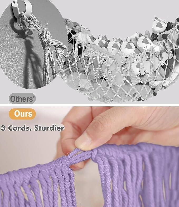 Stuffed Animal Hammock - Extra Large 56'' Long (Lavender) | Premium Cotton Hand-knitted, Beautiful Long Tassel, Storage Hanging Organizer, Can Fit Stuffed Animals 30 Piece or More
