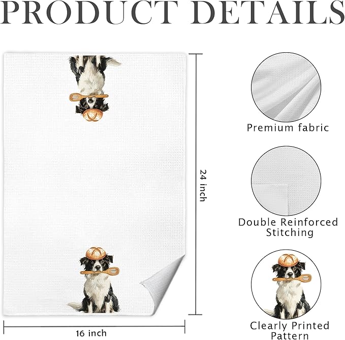 Border Collie Kitchen Towels 16x24 Inch, Border Collie Lovers Gifts Decorative Hand Towels for Kitchen Bakery, Cute Baking Chef Dog Dish Tea Towel Drying Cloth