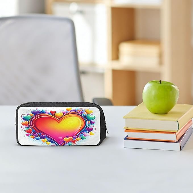 Love Heart Large Pencil Case, Durable Pen Bag Zipper Organizer Pouch for Office Travel for Women Men