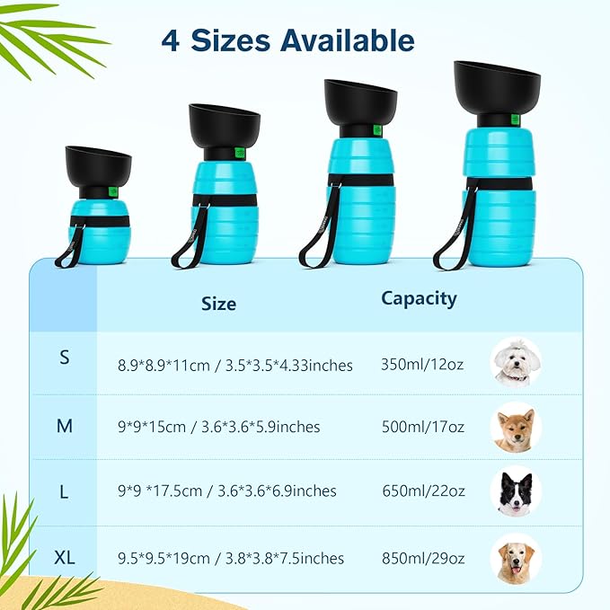 Pecute Portable Dog Water Bottle - 29oz + 7.7oz, Leakproof with Double Seal, Lightweight for Outdoor Walks & Trips