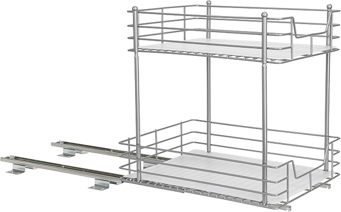 Household Essentials Brushed Steel Two-Tier Pull-Out Pantry Organizer