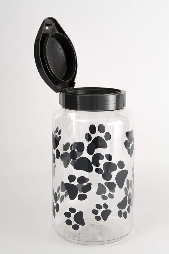Lixit® Dog Treat Plastic Jar - Airtight Food and Treat Storage Jars for Dogs, Cats, Small Animals and Birds - Made in USA (Paw Prints - Gray, 128 Ounce (Pack of 2))