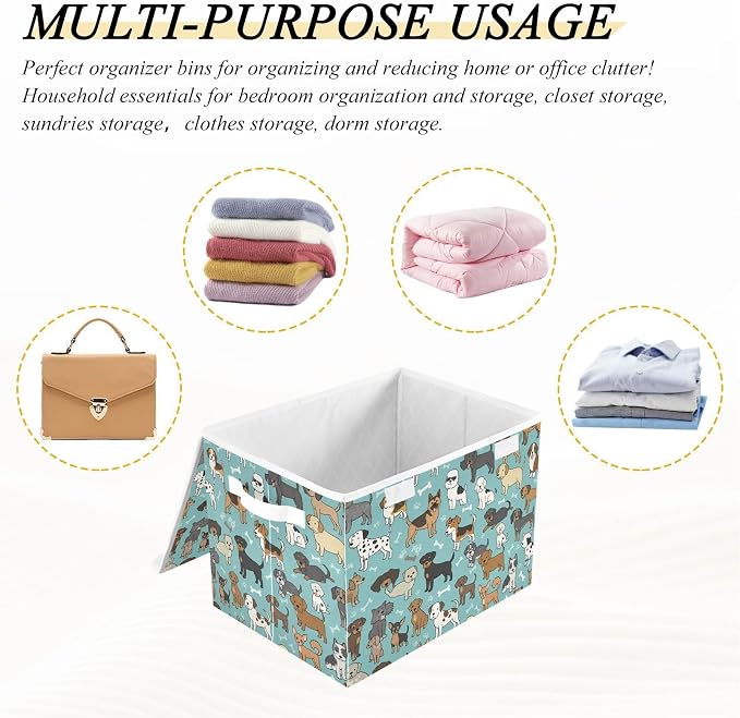 Dog Bone Pet Storage Bins with Lids Closet Bedroom 40L Fabric Bin | Decorative Storage Boxes, Foldable & Stackable, Dust-Proof Flip Top, Reinforced Handles, For Home & Dorm, Clothes & Toy Box