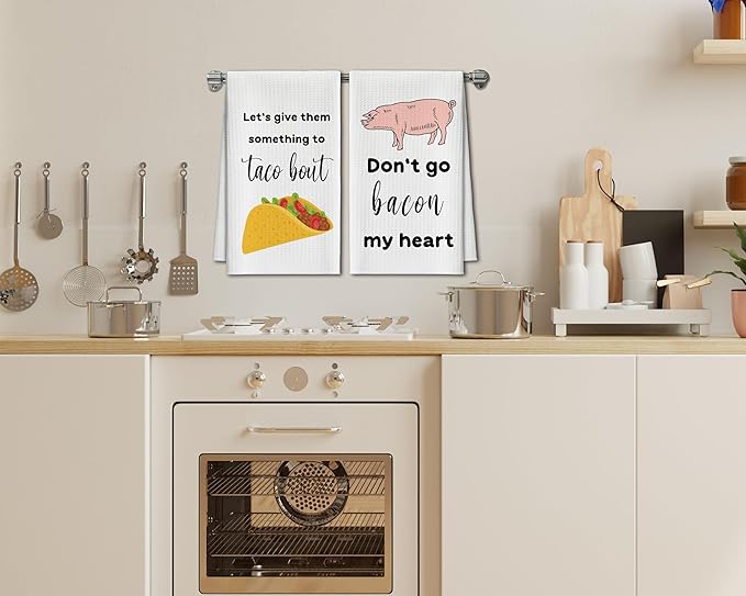 Kitchen Towels Set of 2, Tacos and Pig Dish Towel for Kitchen, Decorative Hand Towels for Bathroom, Fast Drying Tea Towel with Funny Sayings, Housewarming Xmas Gifts for Women Mom -B16