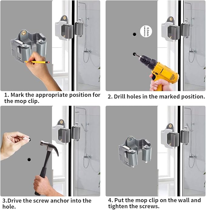 3-H Mop and Broom Holder Big Size Hanging 1 KG Extra,10 Pack Broom Hanger Wall Mount for Hanging and Organizing Shove Rake Yard Tools in Kitchen Shed Laundry Room Bathroom Garden(Grey)