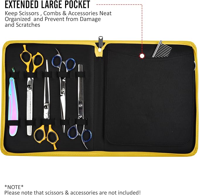 Leather Shear Cases for Hairstylist Holds 10 Grooming or Beauty Shears, Shear Holder (YELLOW)