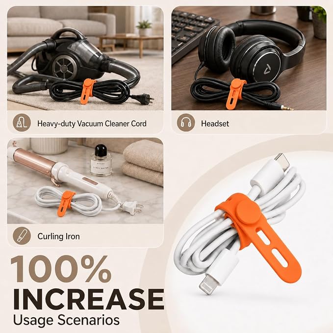 20-Pack Reusable Silicone Wire Ties Cord Organizer (Bright Colors) | Flexible Food-Grade Silicone Cable Organizers for Charging Cords, Reusable Elastic Straps for Desk, Home&Travel Organization