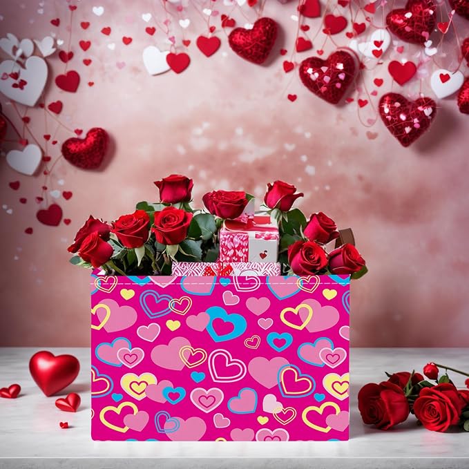 Cute Large Valentine's Day Gift Basket Empty Heart Decor Storage Bin for Kid Baby Room Décor (Red, Yellow, Blue)