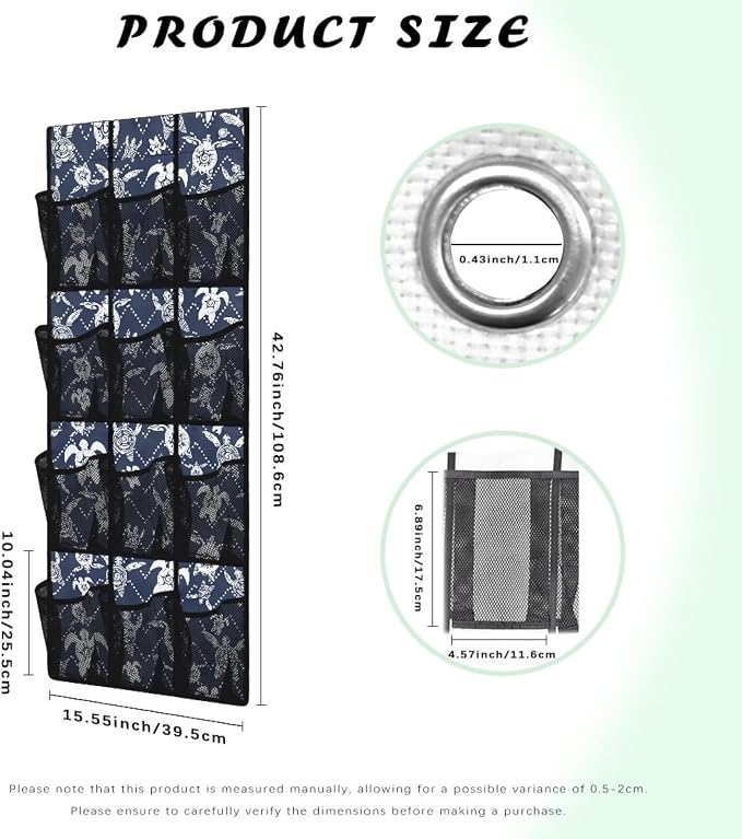 Sea Turtles Over the Door Shoe Organizer,Shoe Organizer Door Hanger with 12 Mesh Large Pockets,Space Saver,Unique Print