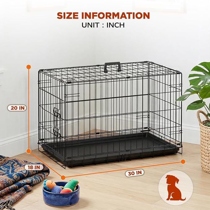BestPet | Dog Crate | 30" | Black | Foldable Metal Kennel with Single Doors, Secure Slide-Bolt Latches, Leakproof Tray | Portable Dog Cage for Small Breeds | for Travel, Indoor & Outdoor Use