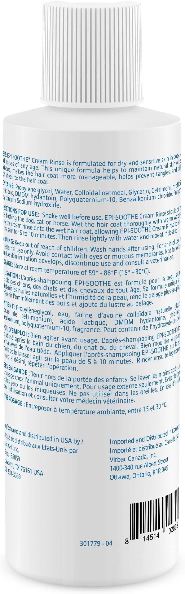Virbac EPI-SOOTHE® Cream Rinse | Pet Conditioner For Dogs, Cats & Horses (8 oz) - For Dry and Sensitive Skin