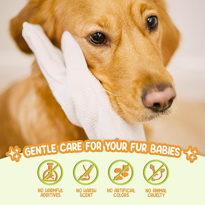 GoEcoVita Pet Deodorizing Glove Wipes for Dogs & Cats | Nourish & Clean Fur & Skin | Coconut Oil & Chamomile Rinse-Free Wipes | Bathing Glove Wipes for Daily Care | Natural, Hypoallergenic (18 Pack)