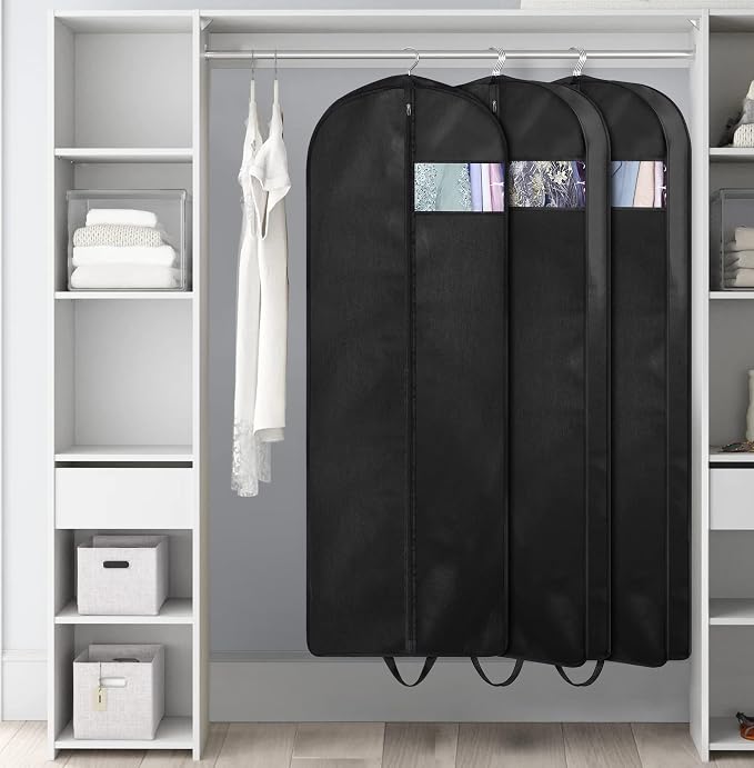 KIMBORA 60" Dress Garment Bags for Hanging Clothes Travel, Gusseted Garment Bags for Closet Storage with Handles for Long Gowns, Coats(3 Packs)
