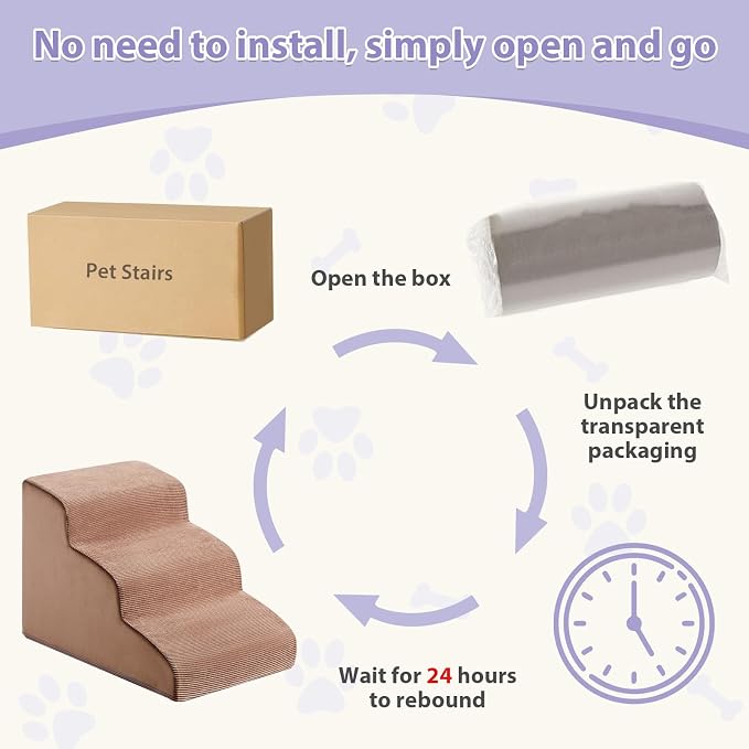 LEXTRO Dog Stairs for Small Dogs, 3-Steps Dog Ramp for Bed and Couch, Pet Stairs with Highly Supportive Foam and Non-Slip Bottom, Pet Steps for Cat & Doggie (High 15.7 Inch)
