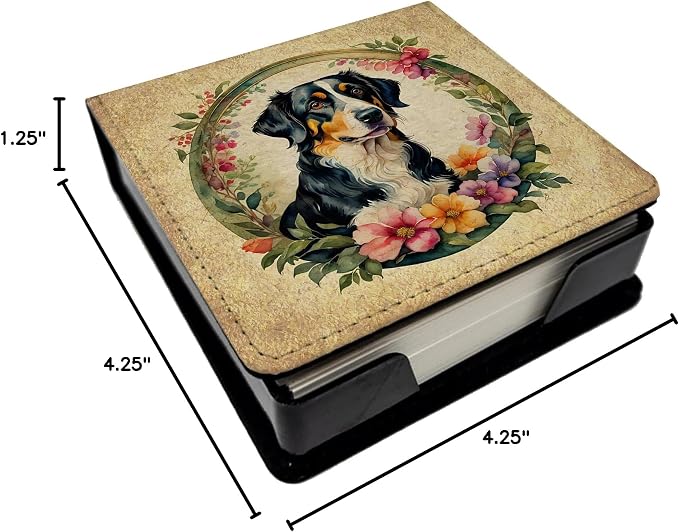 Caroline's Treasures Appenzeller Sennenhund and Flowers PU Leather Note Paper Holder with Artist-Designed Cover, Desk Accessory, Office Gift