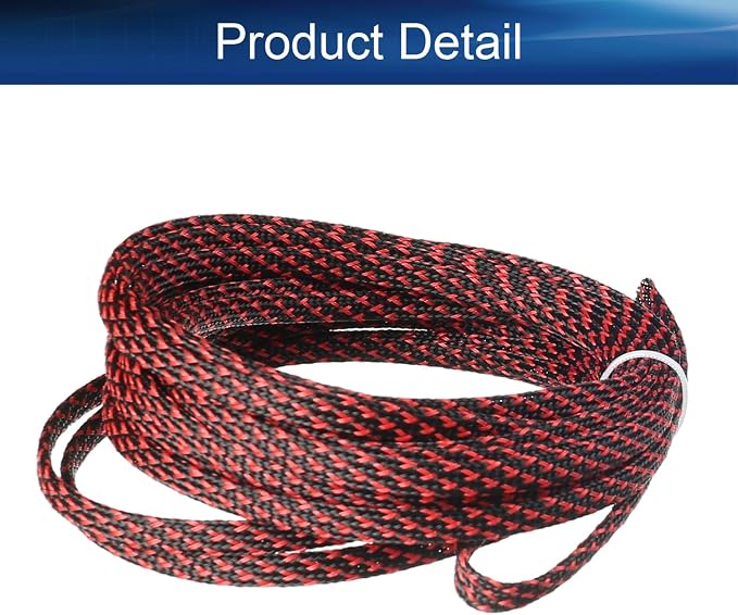 Jutagoss PET Expandable Braided Cable Sleeve, 16.4ft - 1/4 inch Black Red Cable Management Sleeve, Wire Loom Tube Cord Protector for USB Cable, Power Cord, Audio Video and More, 1Pc