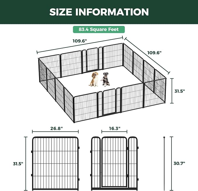 FXW Homeplus Indoor Dog Playpen, 32" H, 16 Panels, for Small & Medium Dogs | Stress-free play, Heavy-duty, Semi-open design, Easy setup, Threshold-free gate, Expandable, Patented