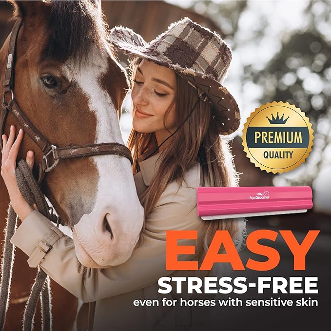 EquiGroomer Deshedding Brush, 8-Inch for Horses and Large Pets, Pink, Removes Loose Dirt, Hair, and Fur, Professional Undercoat Grooming Tool
