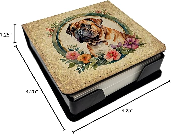 Caroline's Treasures Dogue de Bordeaux and Flowers PU Leather Note Paper Holder with Artist-Designed Cover, Desk Accessory, Office Gift