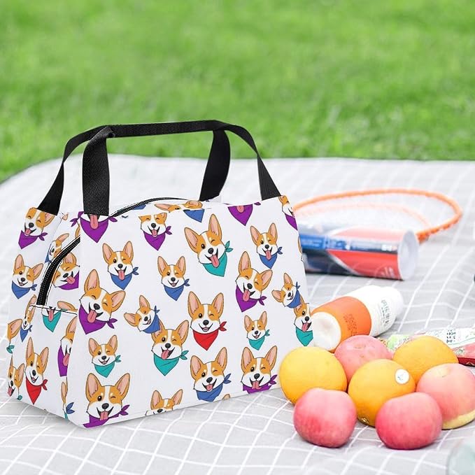 Funny Cooler Tote Bag, Cute Corgi Dog Pet | Women Men, Portable Insulated Lunch Bag, Leak Proof, Lightweight Lunch Box Organizer, for Office Gym Travel