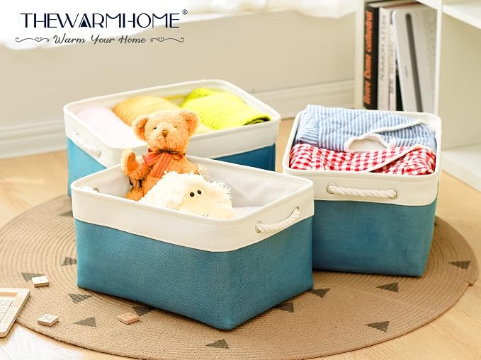 Storage Bins - Large 3 Pack 15.7x11.8x8.3 in Fabric Storage Baskets for Organizing Shelves | Large Basket Closet Organizer for Home Decor Shelf Baby Toy Laundry (White & Green)
