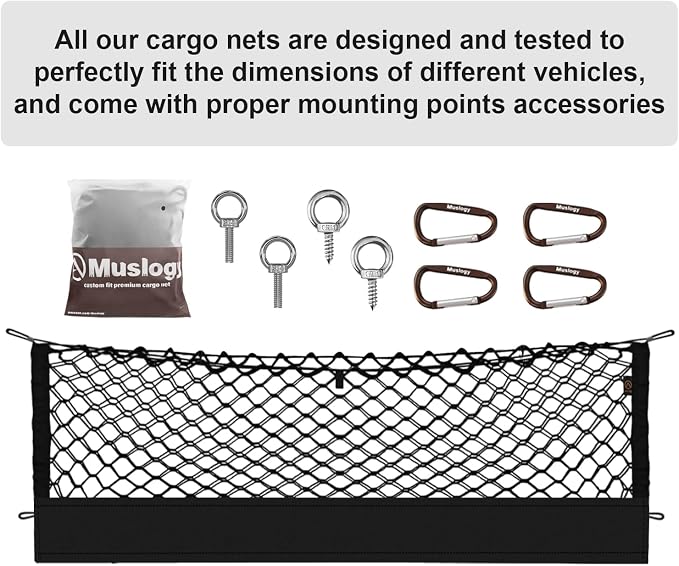 Muslogy Cargo Net for Ford Ranger 2024 2025 2026 Accessories | Custom Fit, Truck Bed Storage Organizer Net for Pickup Truck Bed Divider, Heavy Duty Carabiners, Night Visible Grab Handle