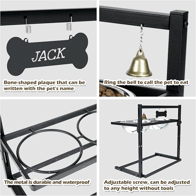 π-πππ«π π Elevated Dog Bowls for Extra Large Dogs with Mat,Raised Dog Bowl Stand for Large Breed Adjusable Height Dog Feeder with Two 3L(ππππππ) Stainless Steel Dog Food Bowls
