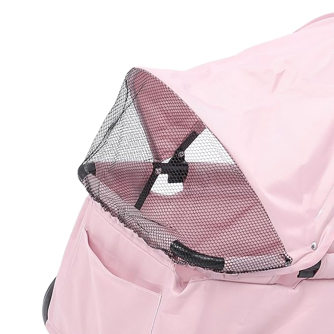 banapoy Foldable Pet Stroller with Canopy, 4 Wheels Pet Strolling Cart for Small Dogs Cats, Lightweight Easy Assembly, 1 Hand Fold, Outdoor Use (Pink)