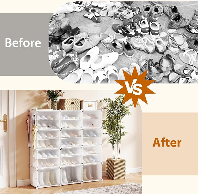 GOFLAME Portable Shoe Rack Organizer, 48 Pairs Expandable Modular Shoe Storage Cabinet with Doors, Adjustable Panels, 8-Tier DIY Shoe Shelves for Closet, Hallway, Entryway, Easy Assembly, White