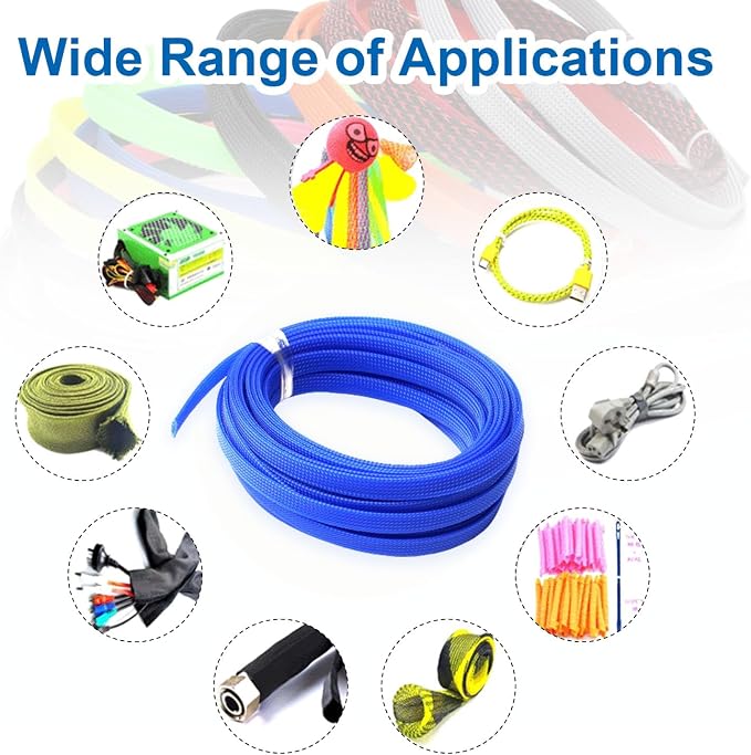 Heyiarbeit 10m/32.8ft PET Expandable Braid Cable Sleeving Flexible Wire Mesh Sleeve Blue 6mm