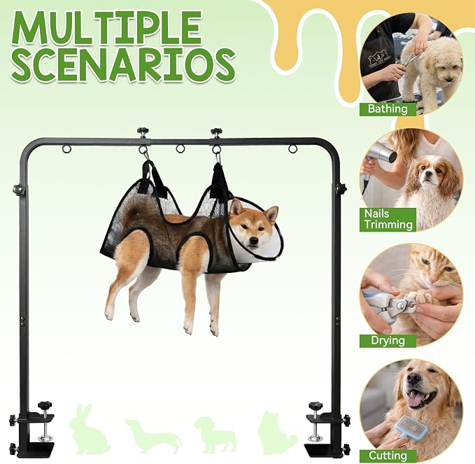 Adjustable Dog Grooming Stand for Table: 42" Height & 27"-39" Width, Includes Hammock & 2 No-Sit Nooses, Heavy-Duty Dog Grooming Arm for Bathing Nail Trimming Drying Cutting Cats & Dogs at Home