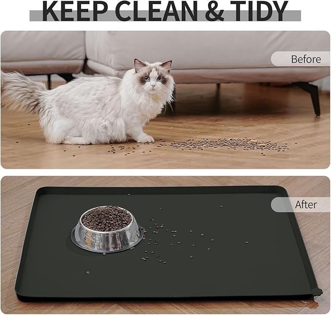 Reopet Waterproof Pet Feeding Mat, Non-Slip Silicone Placemats for Dog Cat Food and Water Bowl, High Raised Edges to Prevent Spills and Protect Floors