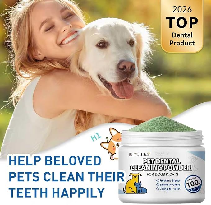 Dog Dental Powde - Dog Teeth Cleaning Powder, Reduces Plaque & Bad Breath - Teeth Cleaning Made Easy Eliminate,Dog Dental Powder and Cats Breath Freshener,Tartar Remover for All Dog (Large)
