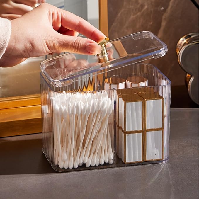Cotton Swab Holder Cotton Pad Holder with 3 Compartments Clear Bathroom Vanity Storage Organizer