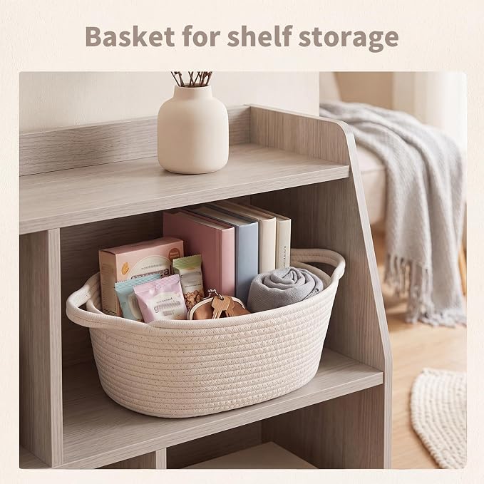 Woven Basket 13" x 8" x 5.5" Rope Gift Baskets Empty with Handles | Soft Woven Cotton Rope for Baby Shower Birthday Toys Organizer Shelves Closets Nursery Back to School Halloween Gifts