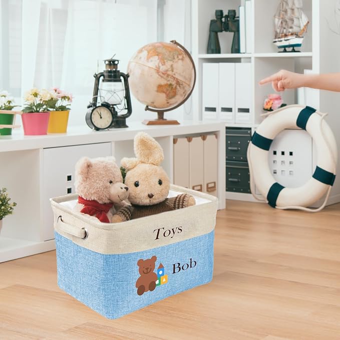 Personalized Baby Toy Storage Basket Custom Toy Box with Name Storage Organizer Collapsible with Handles for Girl Boy