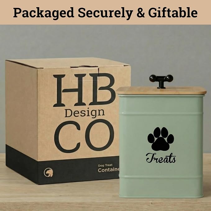 Dog Treat Container Airtight, 6"W x 8"H, Powder Coated, 12 Cup Capacity | Fits All Popular Treats, 12 Cup Capacity, Airtight Bamboo Lid, Easy Open Lid, Dent-Resistant Durable Metal Bone-Shaped Handle