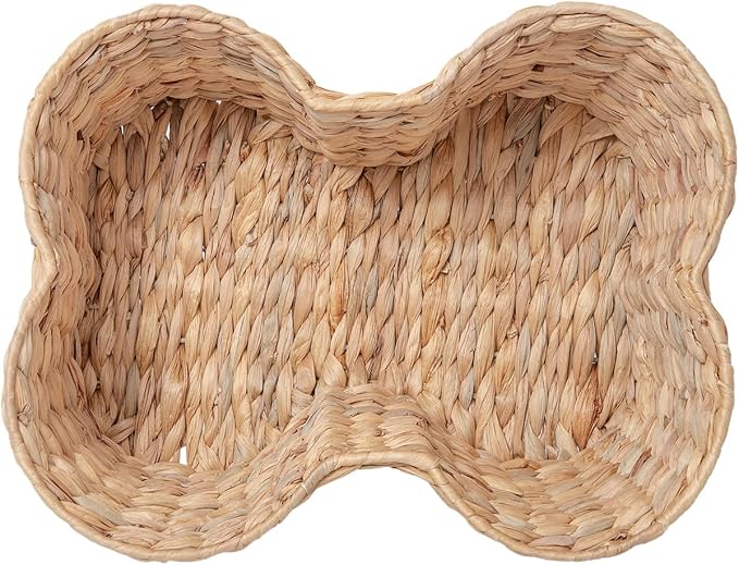 Water Hyacinth Dog Toy Basket, Bone Shaped Dog Toy Storage Basket, Pet Toys Organizer Bin, Handmade 16" x 13" x 7"