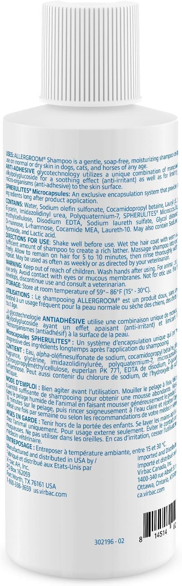 Virbac ALLERGROOM® Shampoo For Dogs, Cats & Horses (8 oz) - For Normal or Dry Skin