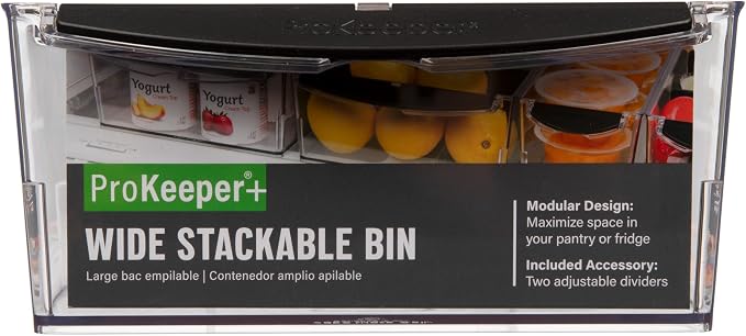Progressive ProKeeper+ Pantry & Refrigerator Storage Containers – Modular Bins and Organizers (Wide Stackable Bin, 8.5"L x 16.5"W x 3.6"H)