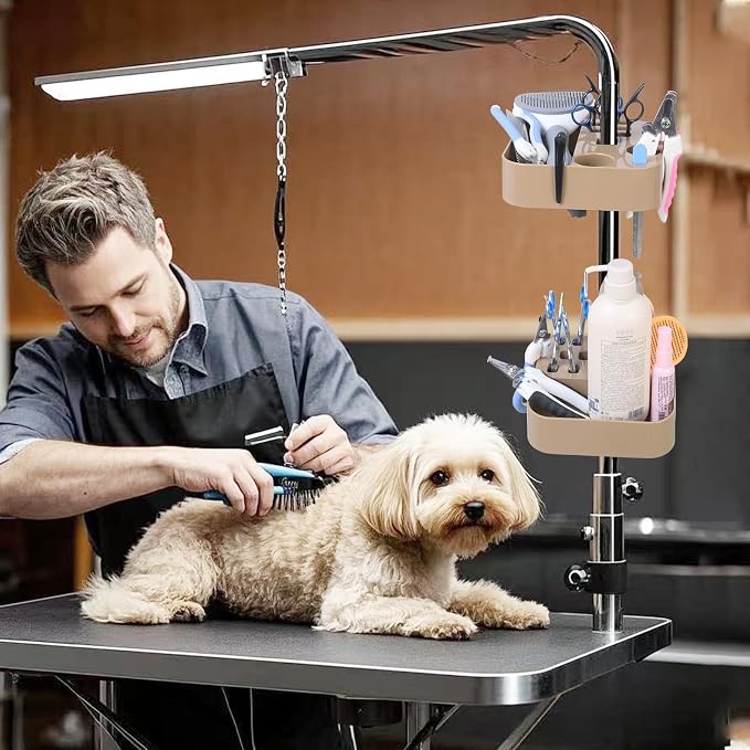 Pet Grooming Organizer for Scissors Brushes and Tools Holder - Portable Dog Grooming Table and Arm Stand Tools(khakiSquare 2PCS)