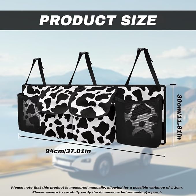Dust-Proof Back Seat Organizer - Heavy-Duty Trunk Storage with Adjustable Straps, Cow Print Car Organizer for Truck Sedan SUV