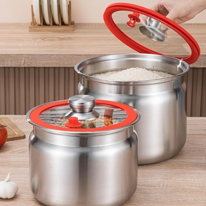 hejhncii Stainless Steel Airtights Food Containers Large Capacity Locking Lids Ideal for Flour Rice Sugar Dry Goods Storage Kitchen Storage Jars