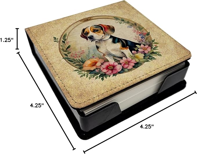 Caroline's Treasures Beagle and Flowers PU Leather Note Paper Holder with Artist-Designed Cover, Desk Accessory, Office Gift
