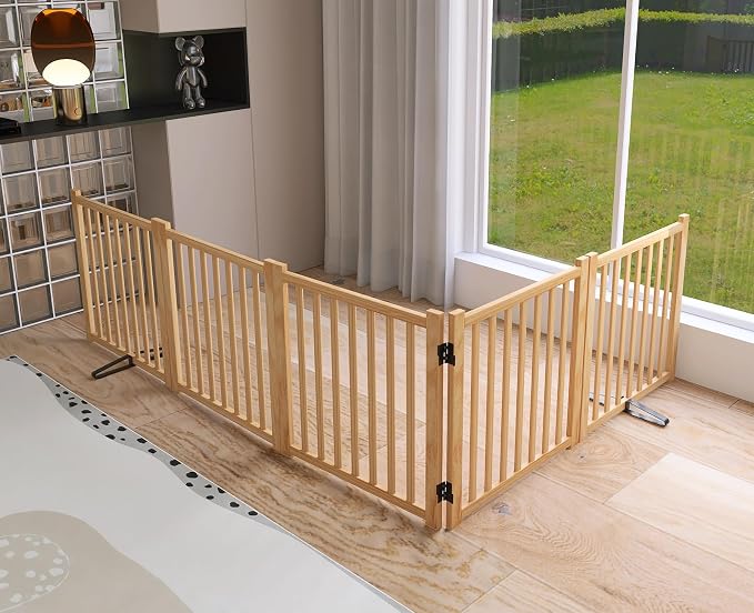 YOCAN Non-Painted Wooden Freestanding Dog Gates -5 Panels L:115" H:23"