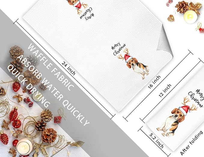 Jvpke Merry Christmas Beagle Kitchen Towels - 16x24 in Decorative Hand Towels for Beagle Lovers